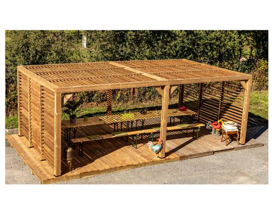 Habrita - Pergola grandes dimensions en bois - toit et 2 murs en ventelles mobiles - 341 x 614 cm Habrita - Image 3