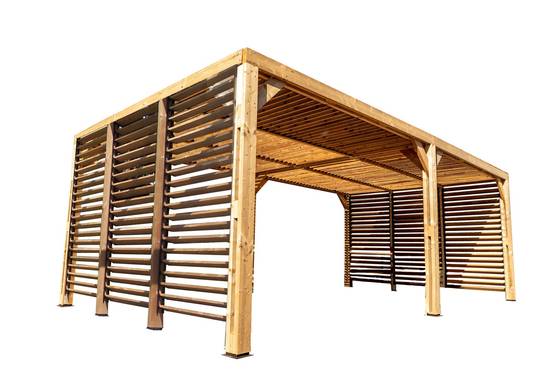 Habrita - Pergola grandes dimensions en bois - toit et 2 murs en ventelles mobiles - 341 x 614 cm Habrita - Image 1