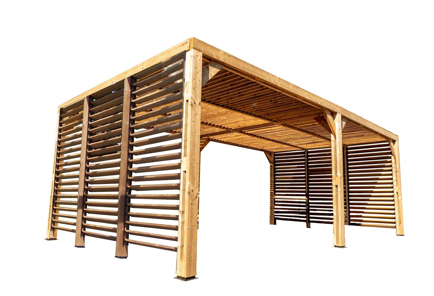 Habrita - Pergola grandes dimensions en bois - toit et 2 murs en ventelles mobiles - 341 x 614 cm Habrita - Image 1