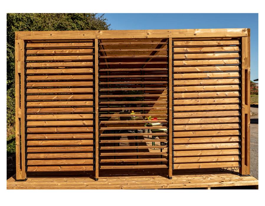 Habrita - Pergola grandes dimensions en bois - toit et 2 murs en ventelles mobiles - 341 x 614 cm Habrita - Image 4