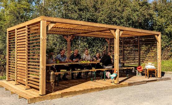 Habrita - Pergola grandes dimensions en bois - toit et 2 murs en ventelles mobiles - 341 x 614 cm Habrita - Image 2