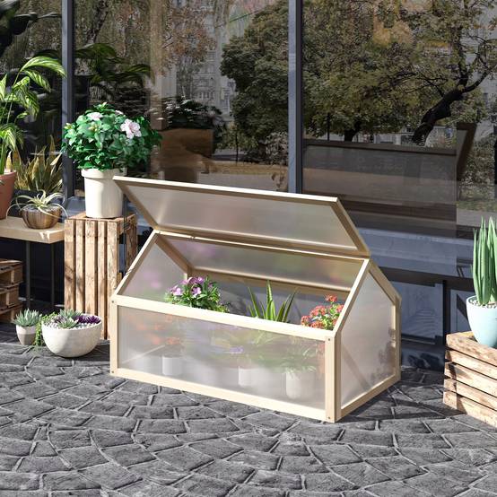 Mini serre châssis bois pour semis croissance saine 90x52x49cm nature - ComfortXL Outdoor Living - Image 4