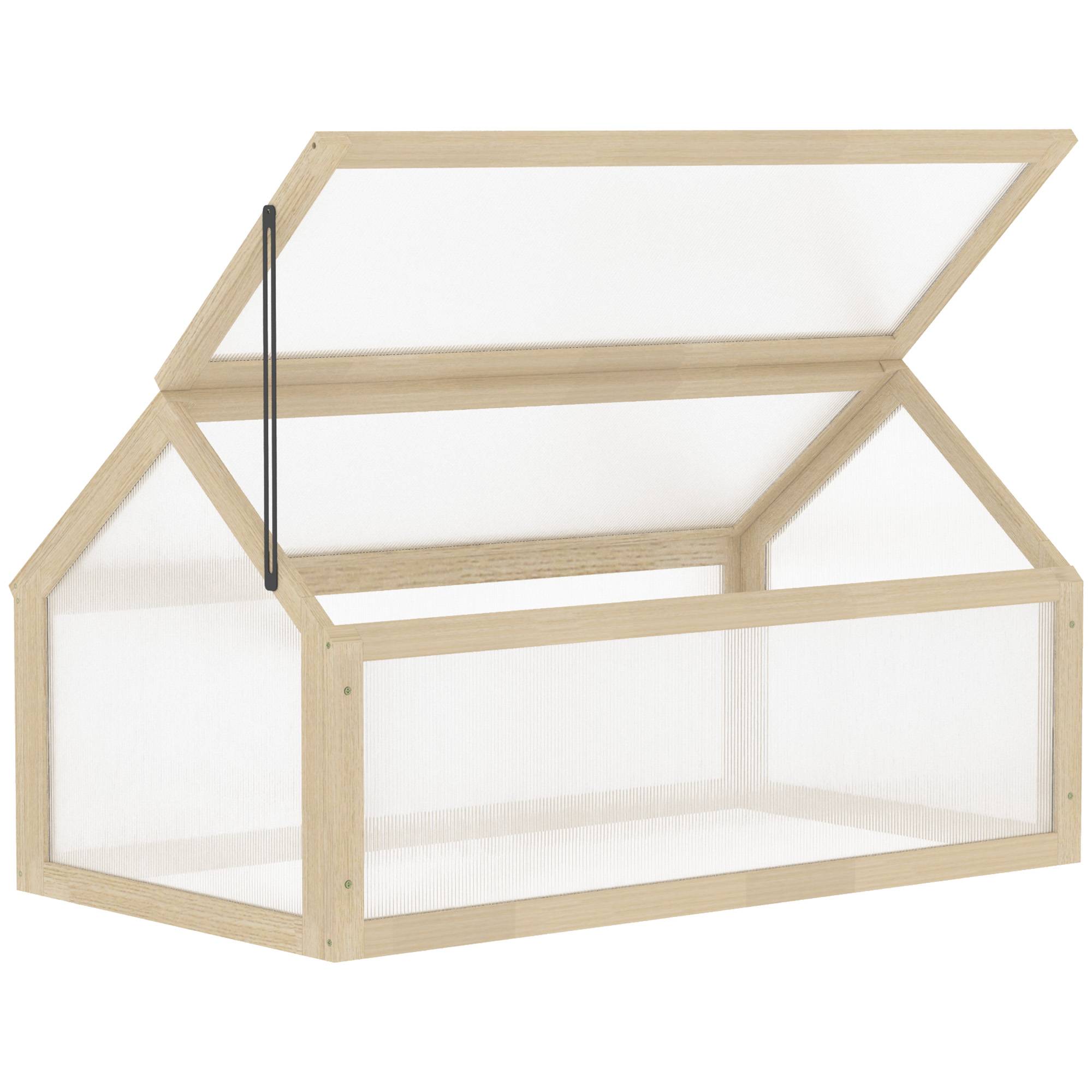ComfortXL - Mini serre de jardin bois naturel 90 x 52 x 49,5 cm balcon terrasse toit ouvrant - ComfortXL Outdoor Living - Image 2