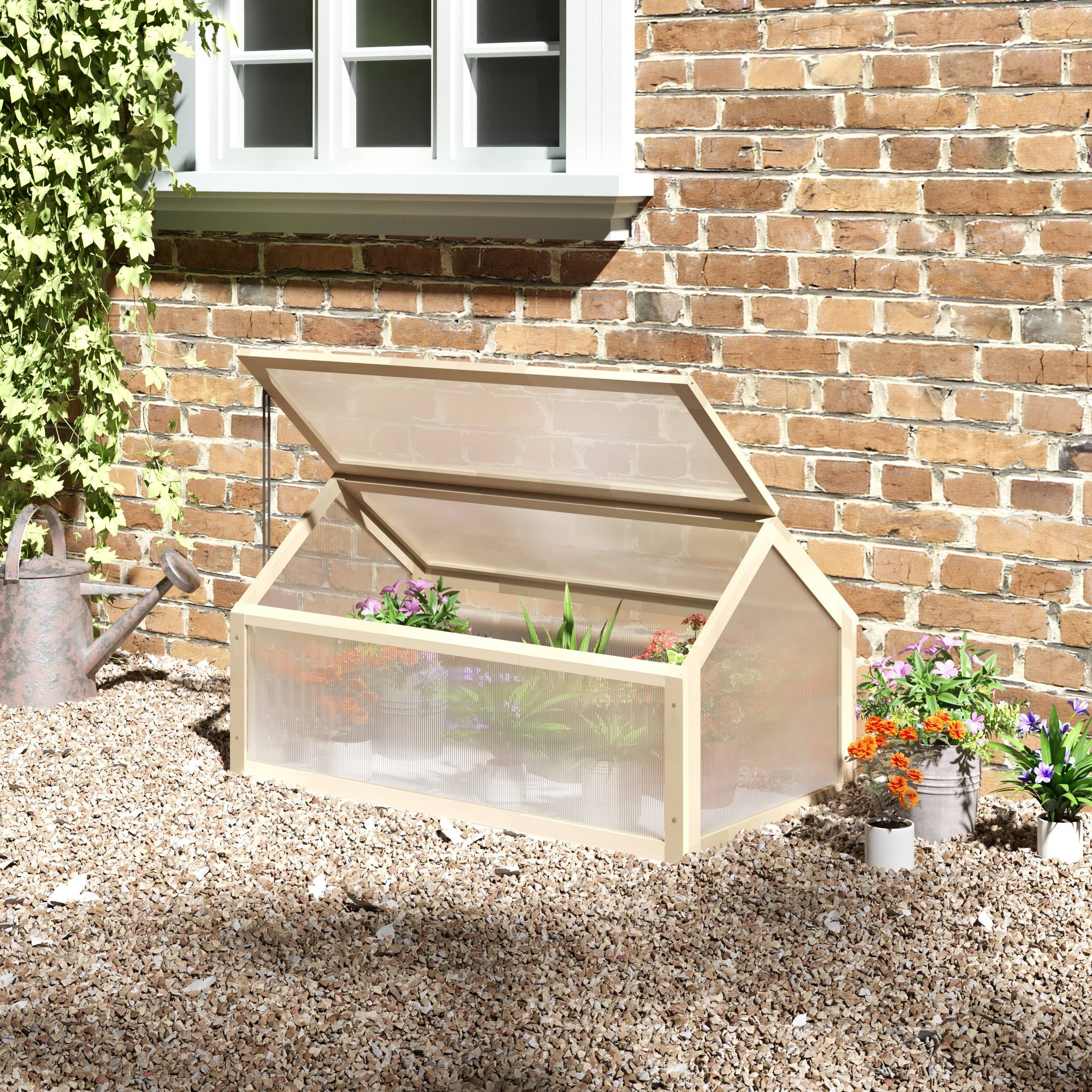 Mini serre châssis bois pour semis croissance saine 90x52x49cm nature - ComfortXL Outdoor Living - Image 3