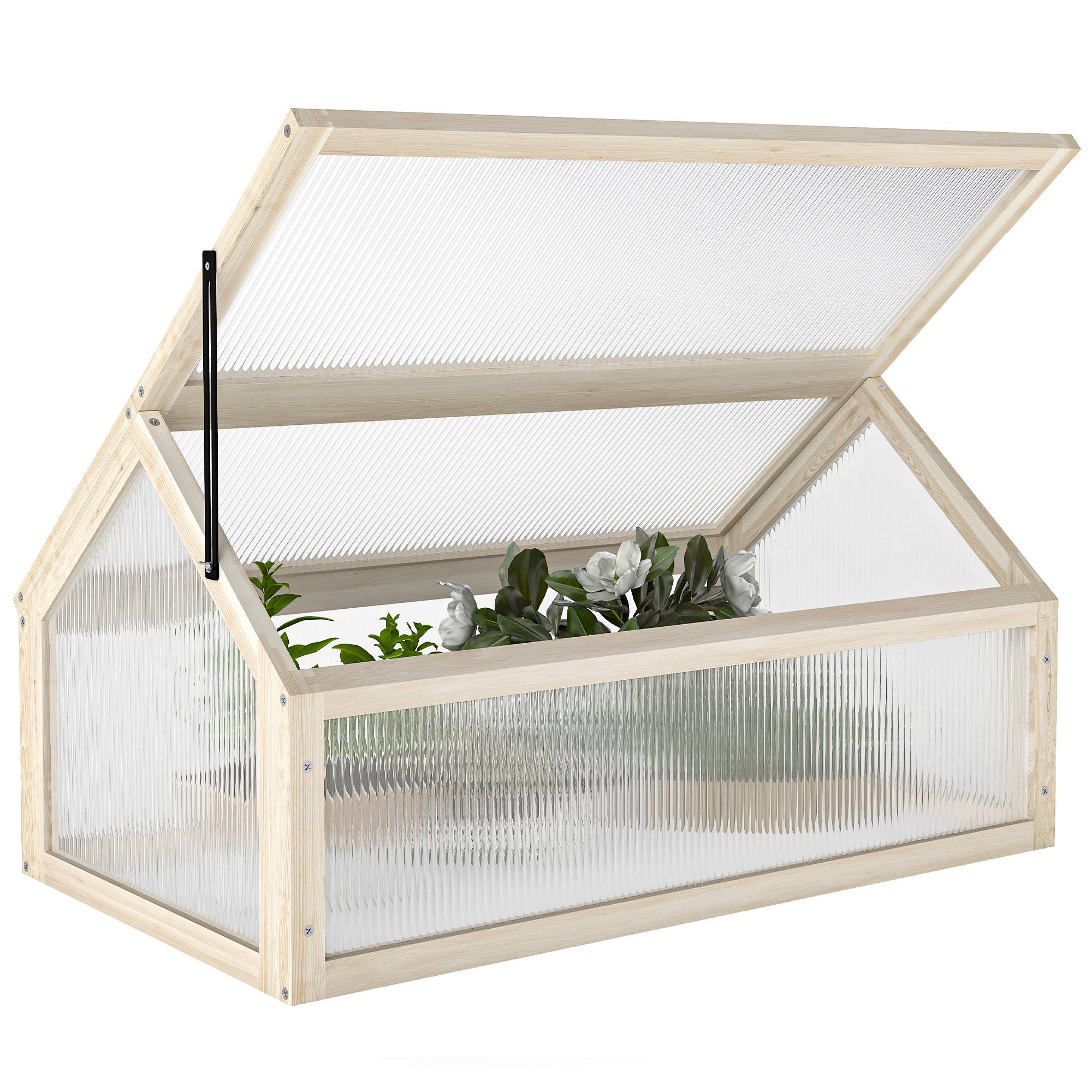 Mini serre châssis bois pour semis croissance saine 90x52x49cm nature - ComfortXL Outdoor Living - Image 1