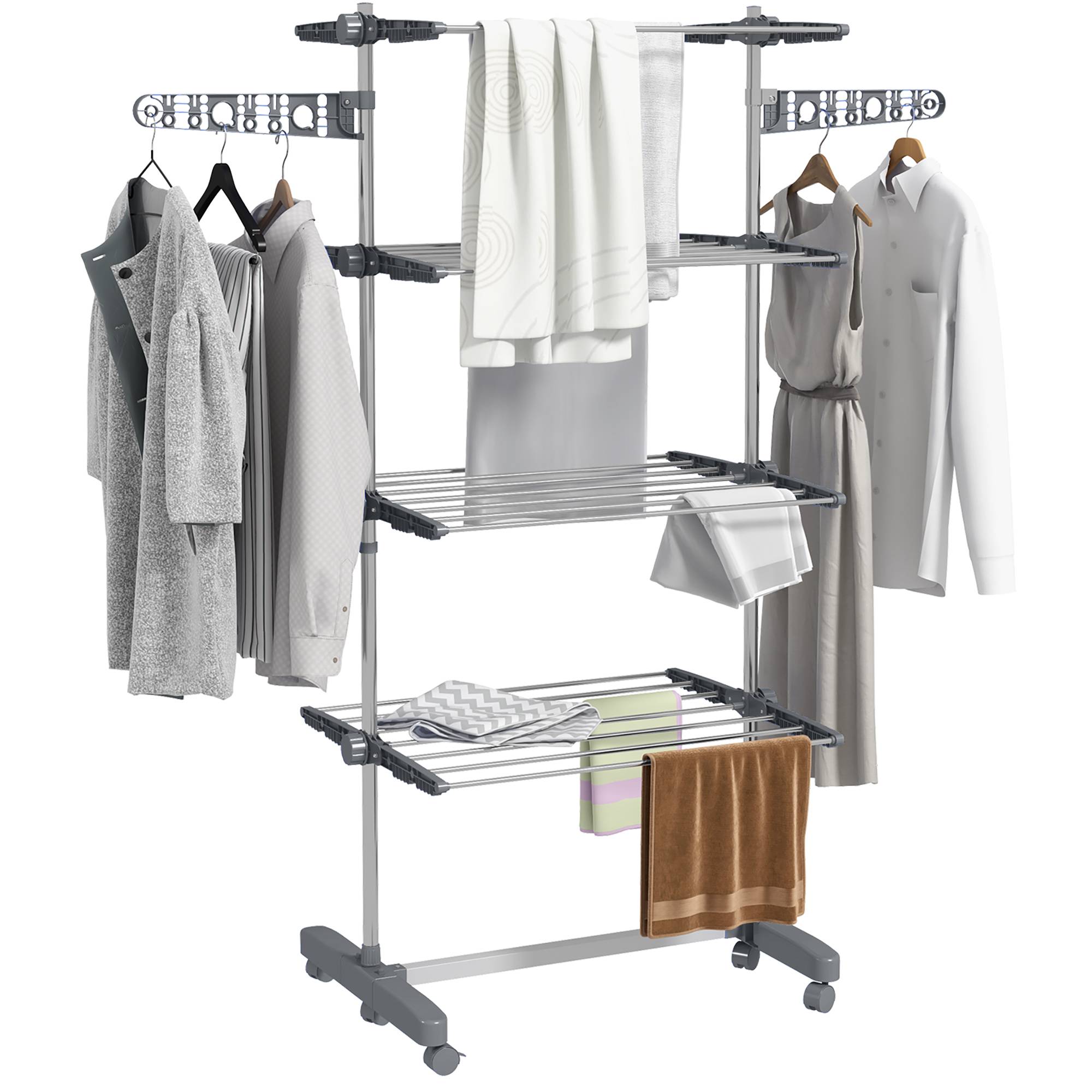 Homcom - Séchoir à Linge pliable ailes latérales 142x55x172 cm intérieur/extérieur 4 niveaux gris - HOMCOM - Image 1