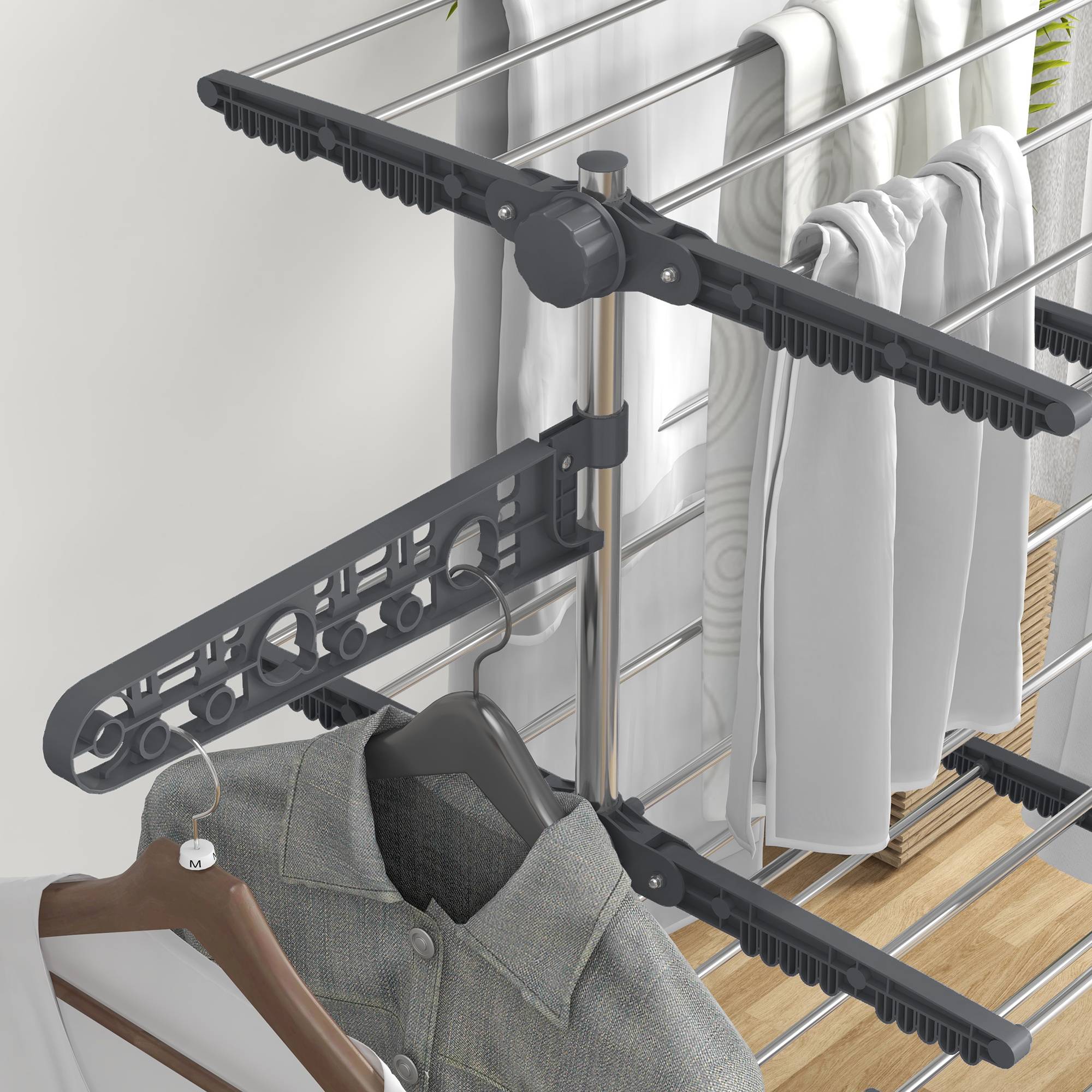 Homcom - Séchoir à Linge pliable ailes latérales 142x55x172 cm intérieur/extérieur 4 niveaux gris - HOMCOM - Image 8