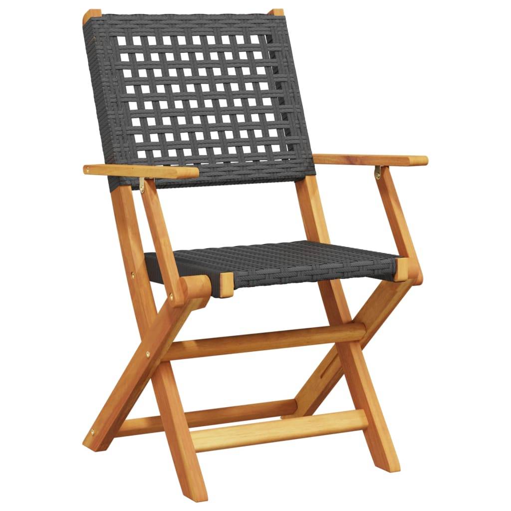 Chaises de jardin pliantes bois massif et poly rotin noir 54 x 57 x 91 cm (lot de 4) - PANGIVO - Image 3