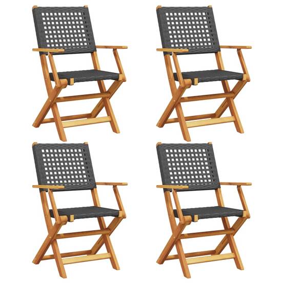 Chaises de jardin pliantes bois massif et poly rotin noir 54 x 57 x 91 cm (lot de 4) - PANGIVO - Image 2