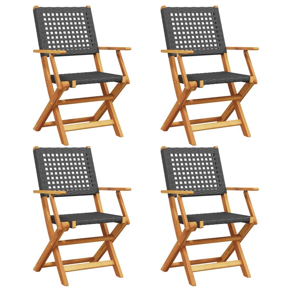 Chaises de jardin pliantes bois massif et poly rotin noir 54 x 57 x 91 cm (lot de 4) - PANGIVO - Image 2