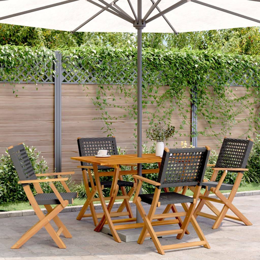 Chaises de jardin pliantes bois massif et poly rotin noir 54 x 57 x 91 cm (lot de 4) - PANGIVO - Image 1