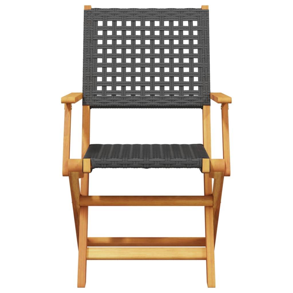 Chaises de jardin pliantes bois massif et poly rotin noir 54 x 57 x 91 cm (lot de 4) - PANGIVO - Image 4