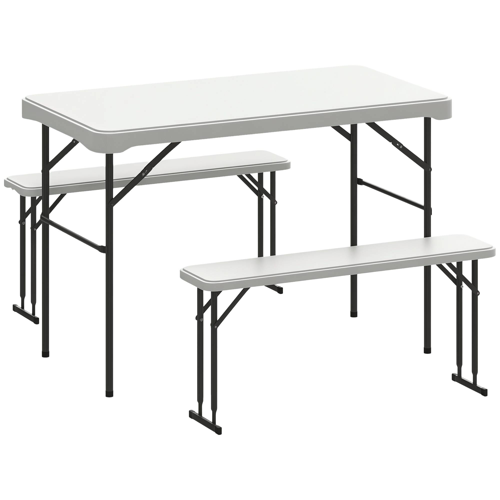 ComfortXL - Ensemble table pliante et 2 bancs HDPE métal 113 cm blanc camping pique-nique portable - ComfortXL Outdoor Living - Image 1
