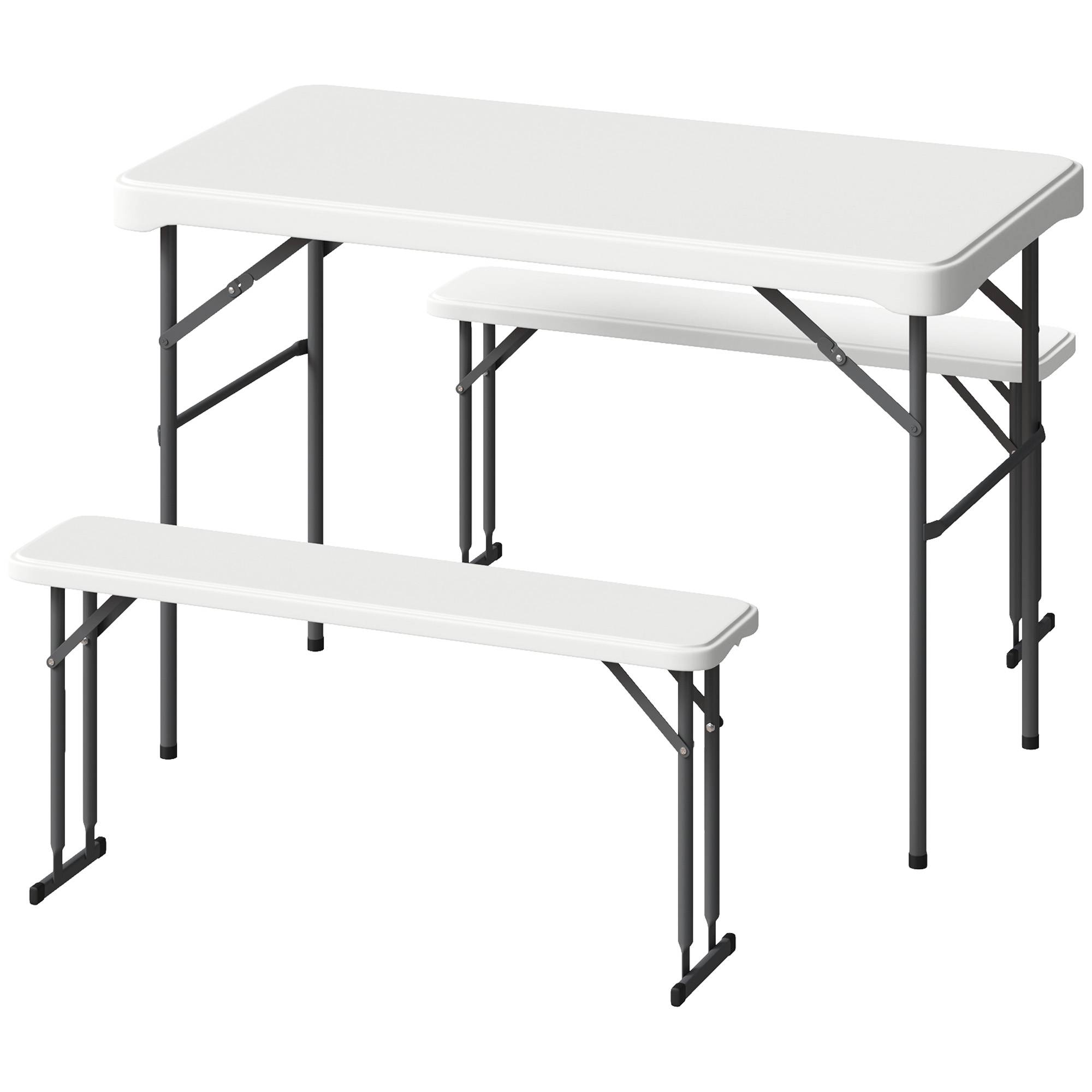 ComfortXL - Ensemble table pliante et 2 bancs HDPE métal 113 cm blanc camping pique-nique portable - ComfortXL Outdoor Living - Image 2