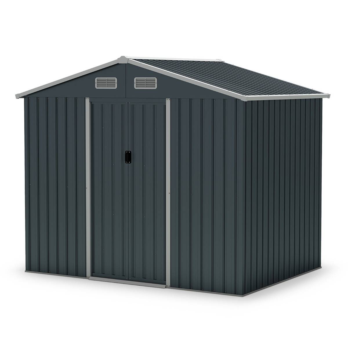Abri de Jardin Abri à Outils Utilitaire avec Toit Incliné Portes Coulissantes 226x162x196cm Gris - Image 1