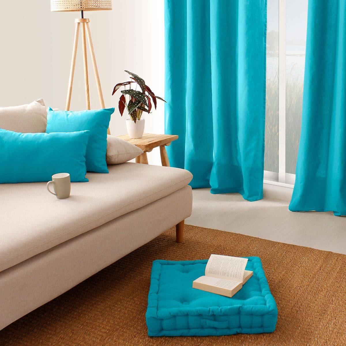Enjoy Home - Coussin de Sol Uni "Panama" 50x50cm Turquoise - Image 3