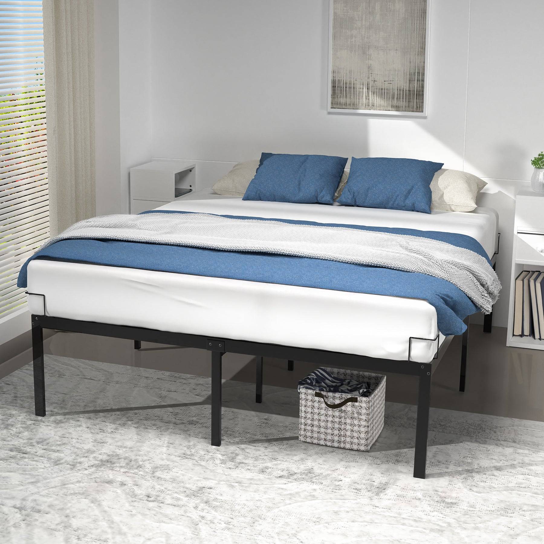 Vounot - Cadre de lit metal avec fixation sommier et hauteur 36cm 160x200cm noir - Image 1
