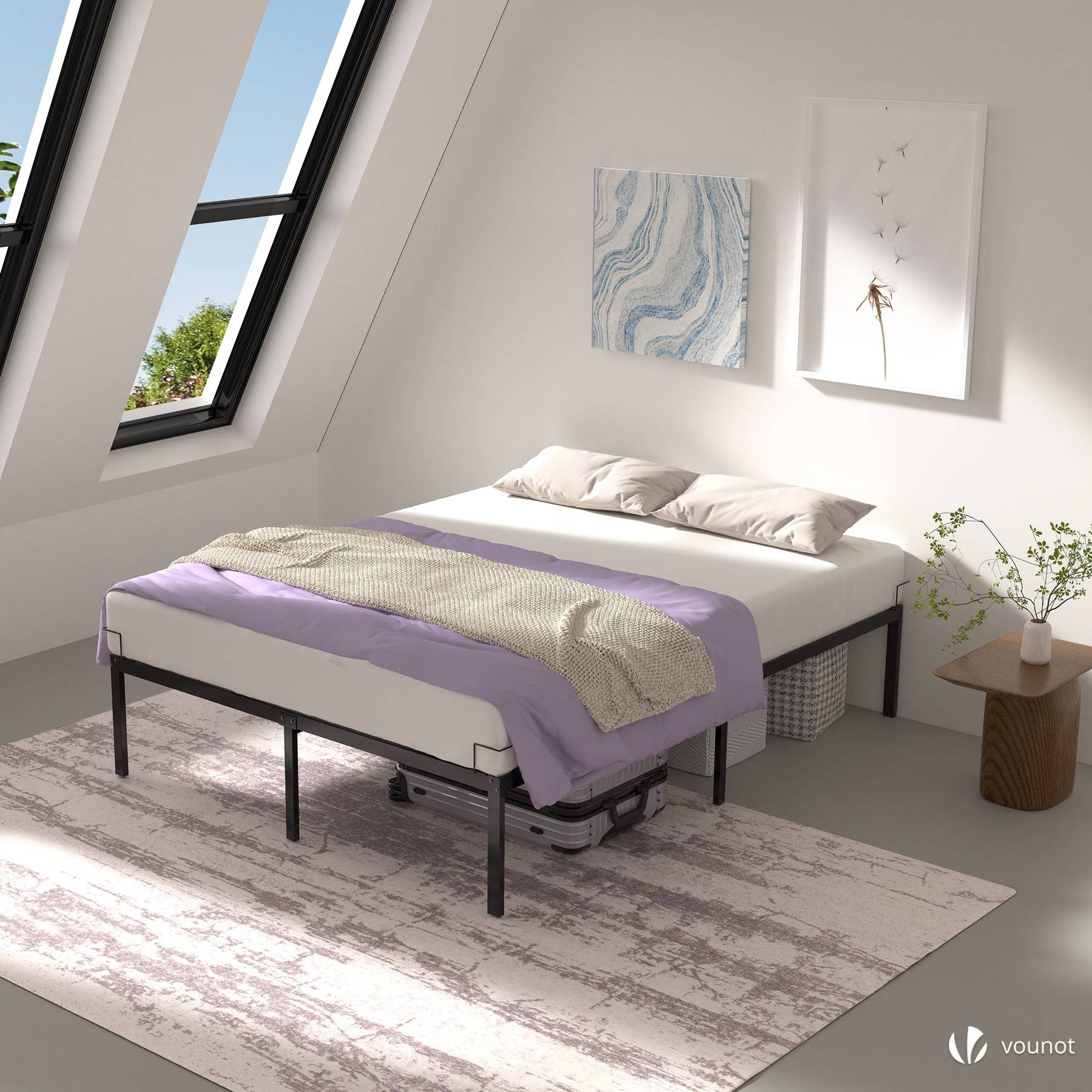 Vounot - Cadre de lit metal avec fixation sommier et hauteur 36cm 160x200cm noir - Image 3