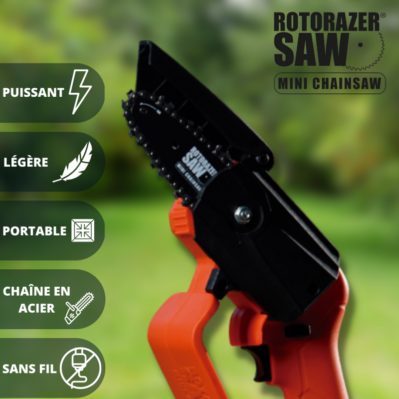 Mini tronçonneuse électrique | Trickblade pro | Rotorazer Mini Chainsaw  | Portable et légère | 21 V | Batterie rechargeable | Sans fil - VENTEO - Image 4
