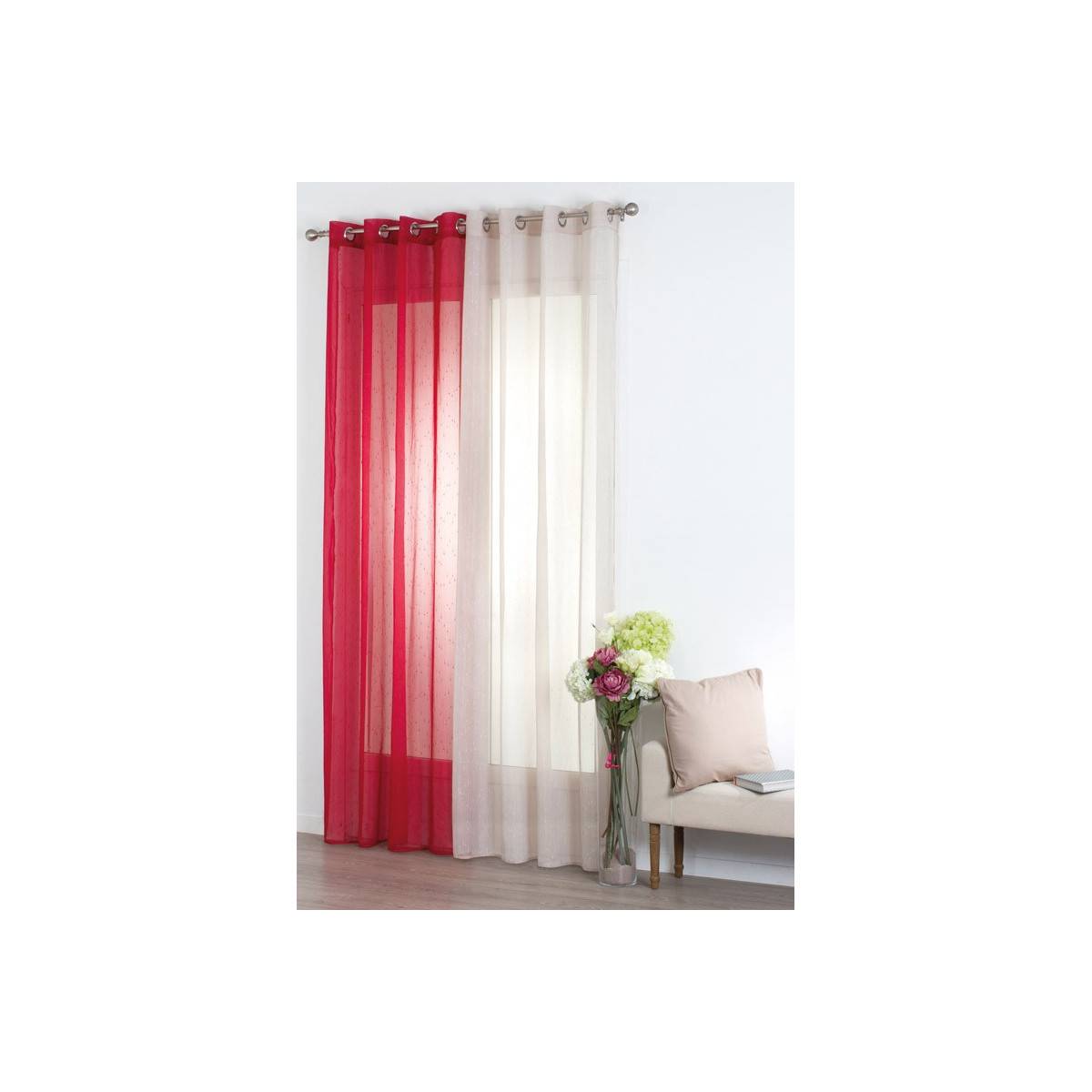 Atmosphera - Voilage à œillets Beige Lin avec de fines rayures 140 x 240 cm - Image 4