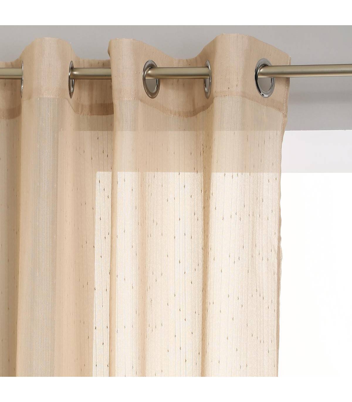 Atmosphera - Voilage à œillets Beige Lin avec de fines rayures 140 x 240 cm - Image 1