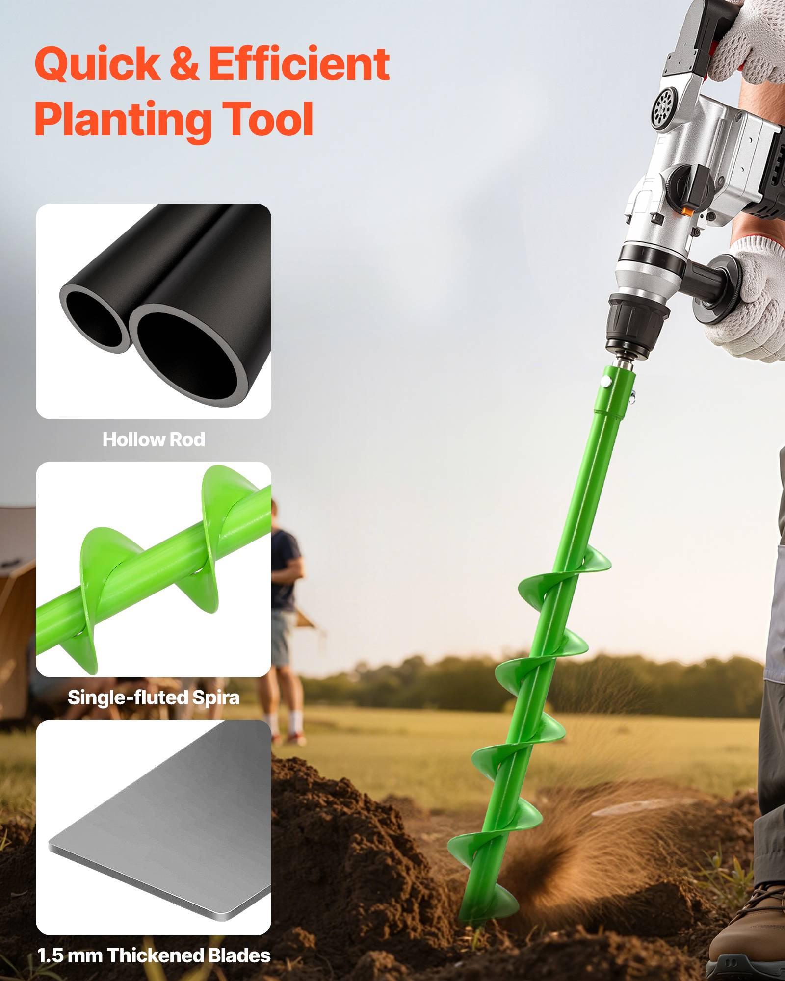 Vevor - VEVOR Mèche Tarière pour Perceuse φ 20 mm 80x790 mm pour Creuser Trous Planter - Image 2