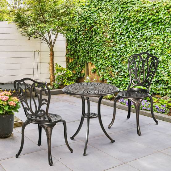 Outsunny - Ensemble Salon de Jardin 2 Places avec 2 chaises et table ronde en fonte d'aluminium style rétro bronze - Outsunny - Image 2