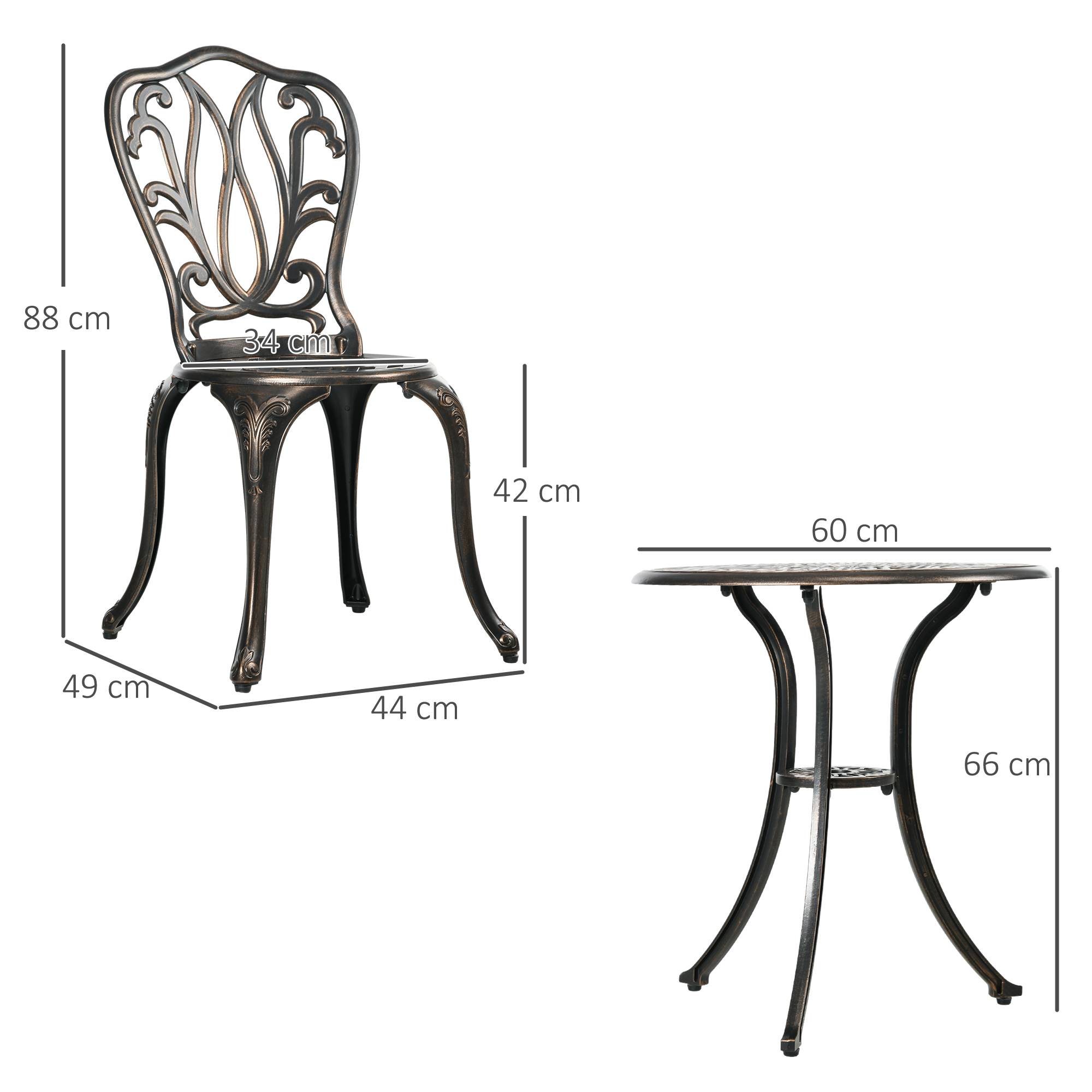 Outsunny - Ensemble Salon de Jardin 2 Places avec 2 chaises et table ronde en fonte d'aluminium style rétro bronze - Outsunny - Image 3