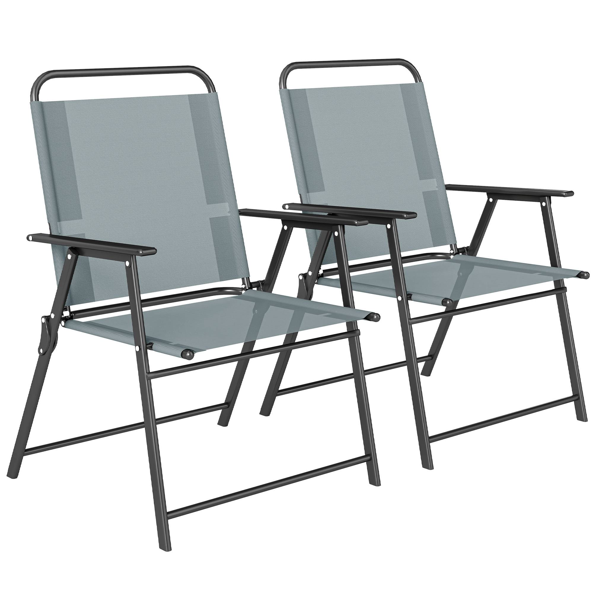Chaises de jardin pliantes, lot de 2 chaises de camping avec assise en maille grise.