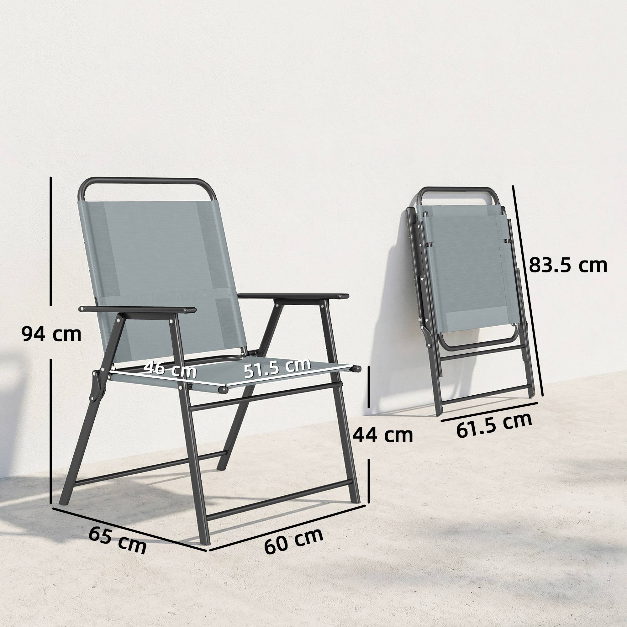 Chaises de jardin pliantes, lot de 2 chaises de camping avec assise en maille grise. - Image 5