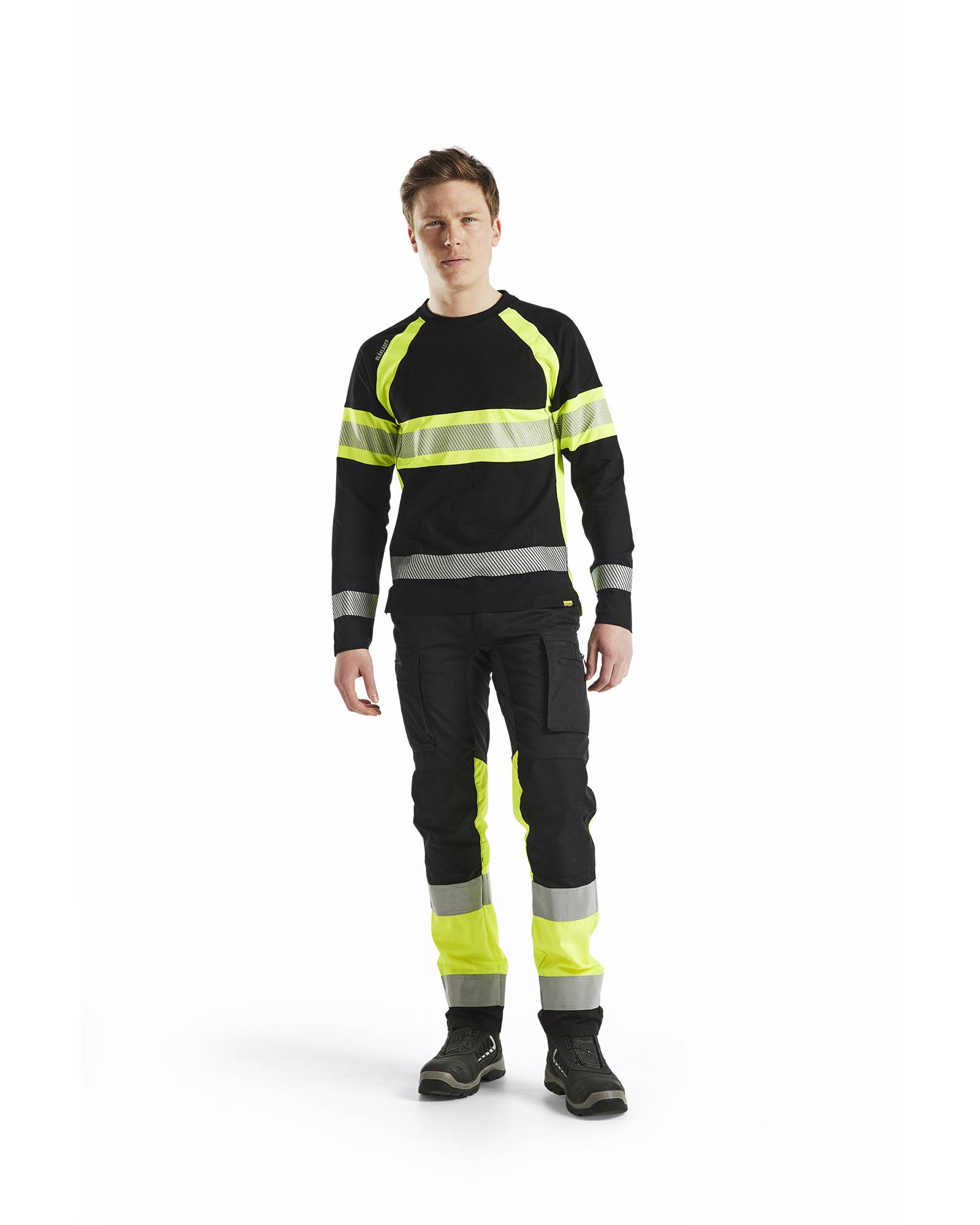 Pantalon artisan haute-visibilité +stretch Noir/Jaune fluo | 155118119933 - Blaklader