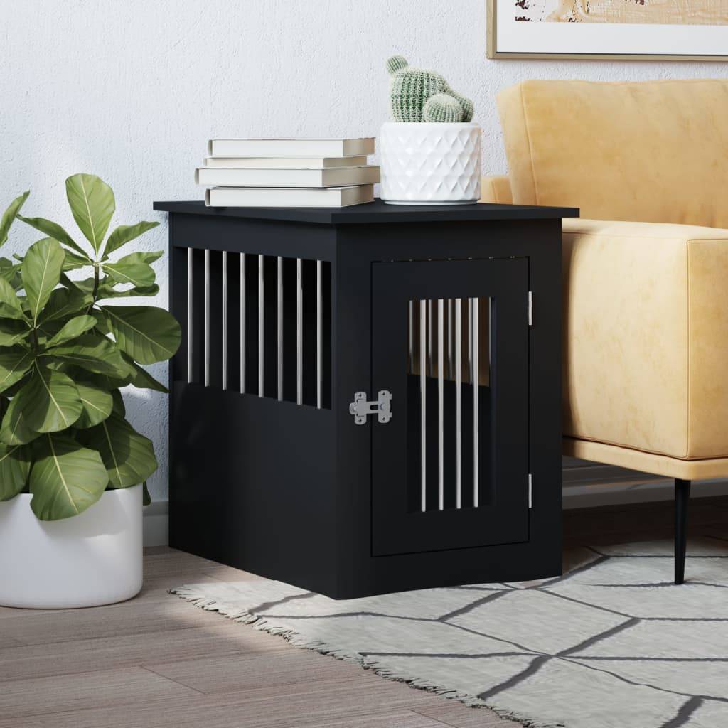 Meuble de cage pour chiens - Cage meuble pour chien noir 45x62x59 cm bois d'ingénierie - Image 2
