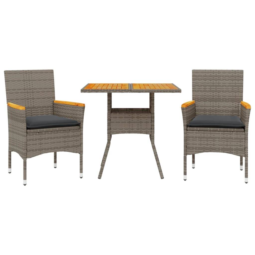 Maison Chic - Ensemble de 3 pcs table de jardin et chaises avec coussins - mobilier de jardin gris rotin acacia-JU2714 - Image 1