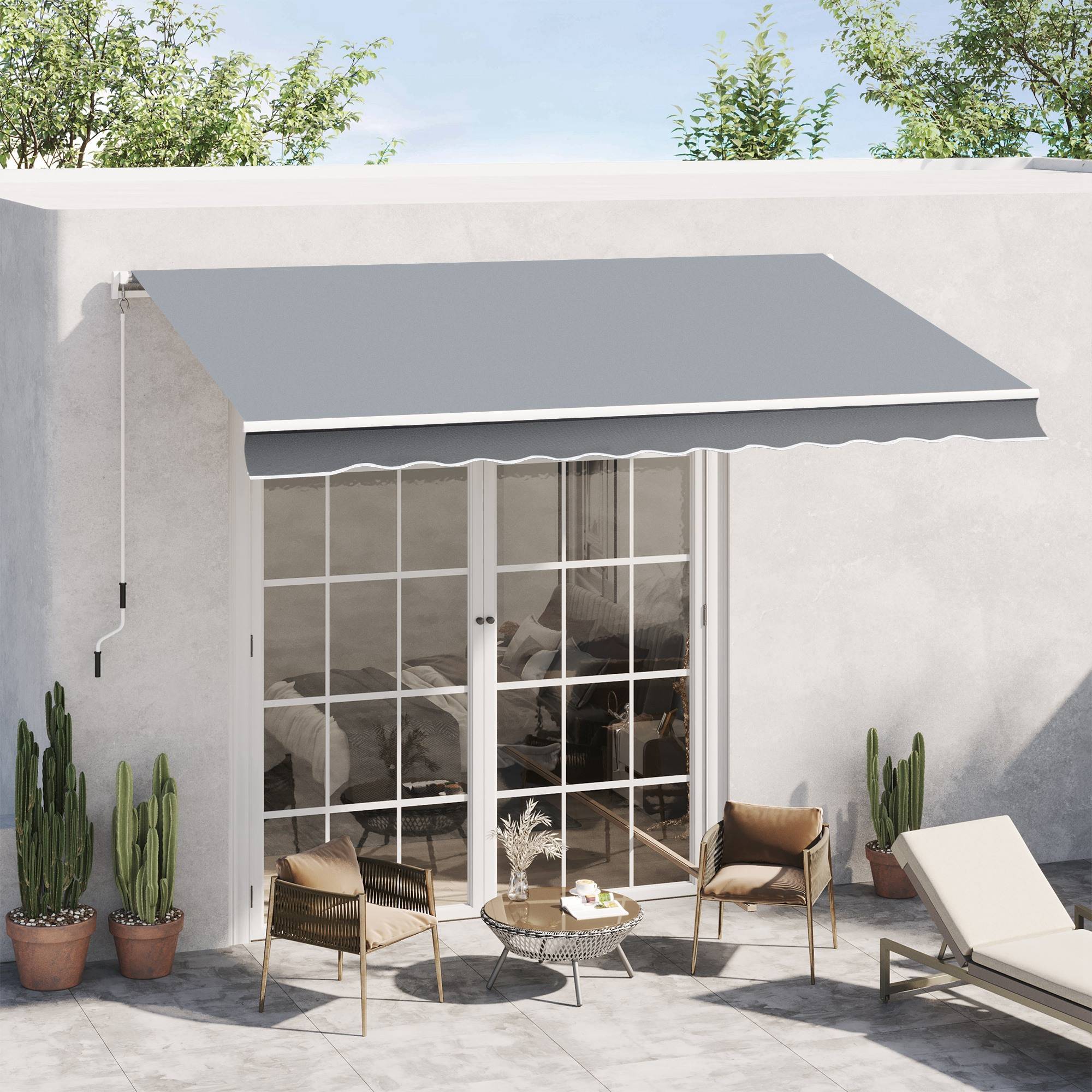 Store banne rétractable manuel 3 x 2,5 cm avec manivelle métallique, imperméable et anti-UV, pour balcon, jardin, terrasse, fenêtres, gris - Image 4