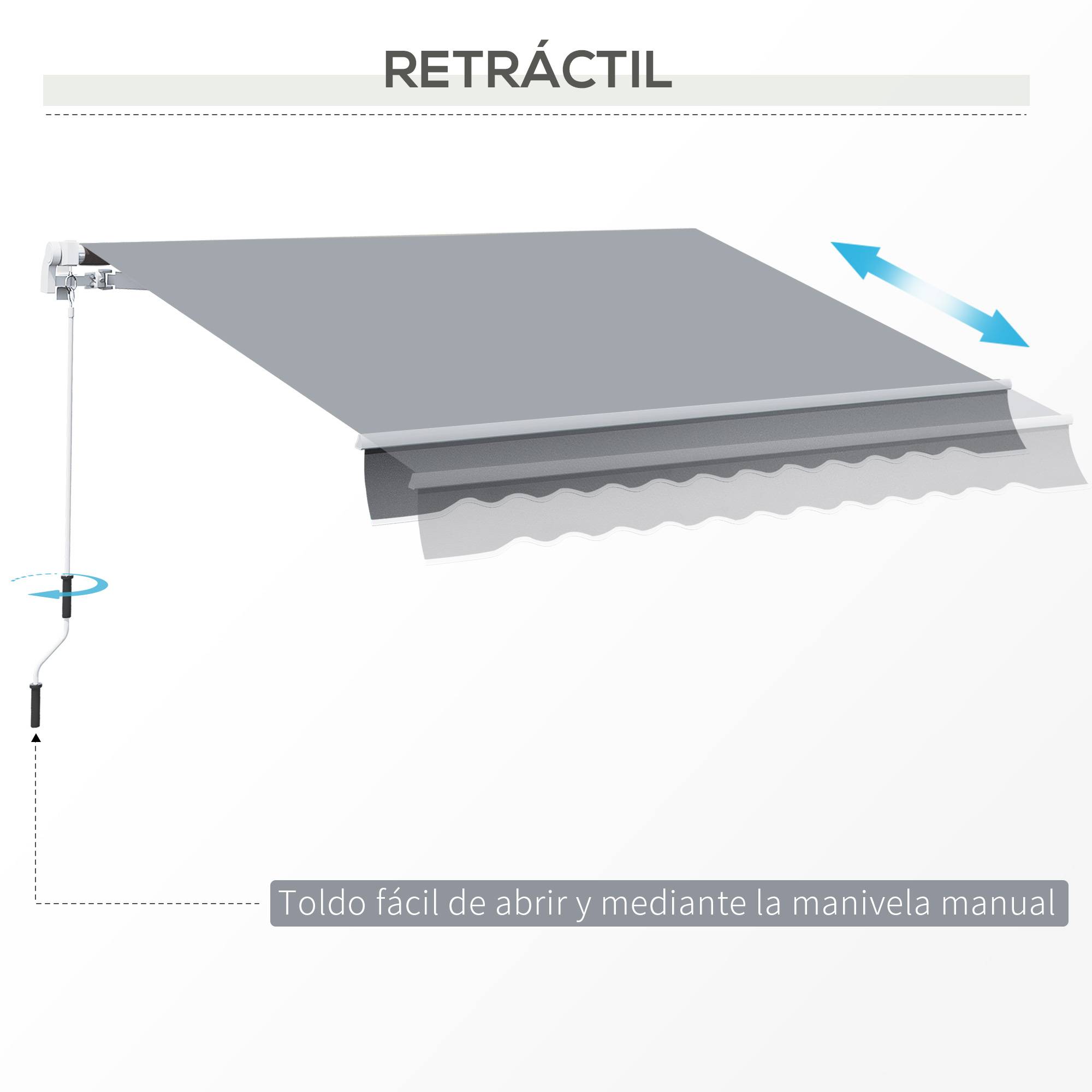 Store banne rétractable manuel 3 x 2,5 cm avec manivelle métallique, imperméable et anti-UV, pour balcon, jardin, terrasse, fenêtres, gris - Image 7