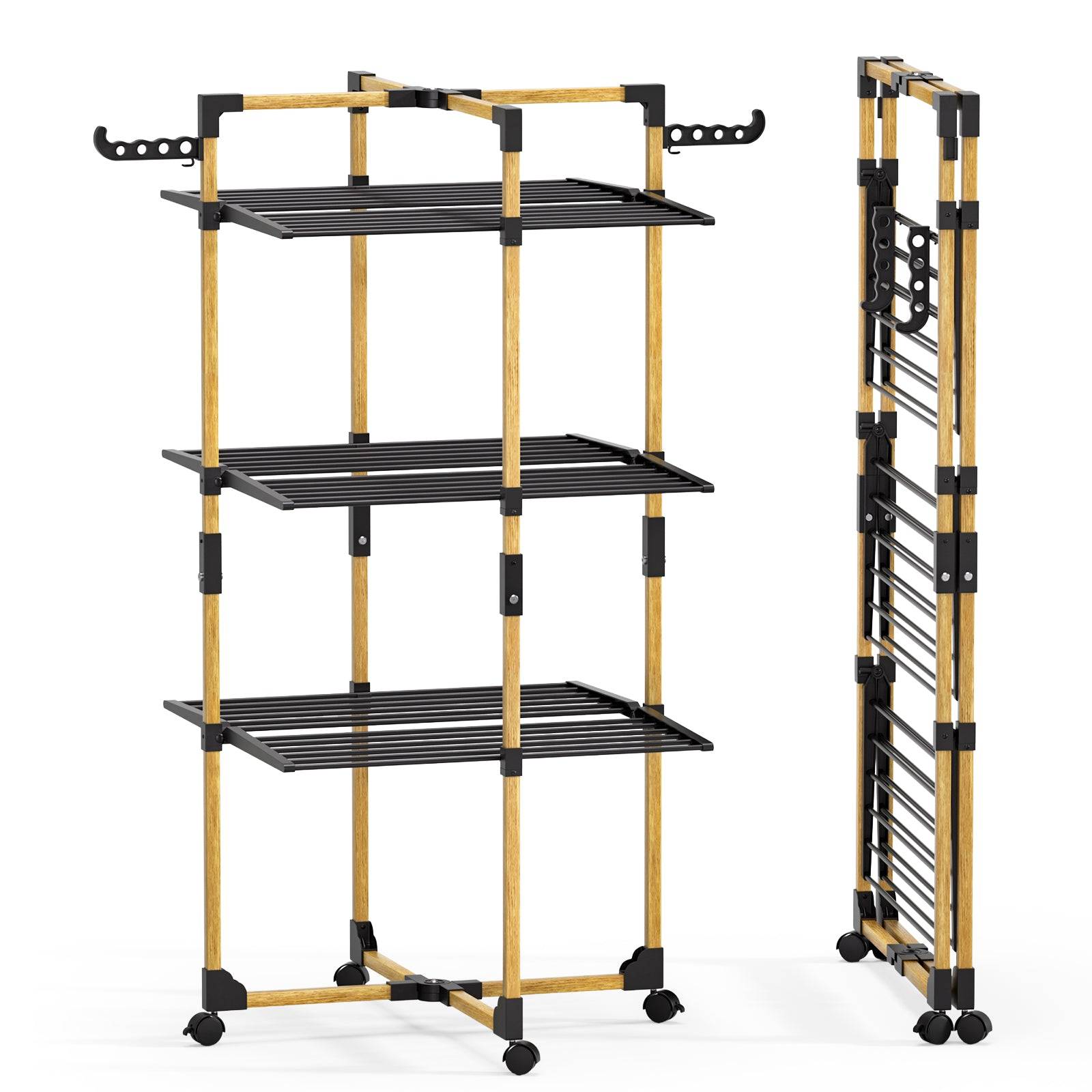 Vounot - Séchoir à linge tour pliable 99x69x135,5cm, Étendoir 3 niveaux grande capacité avec roulettes, 25m d’étendage, Noir, VOUNOT® - Image 1