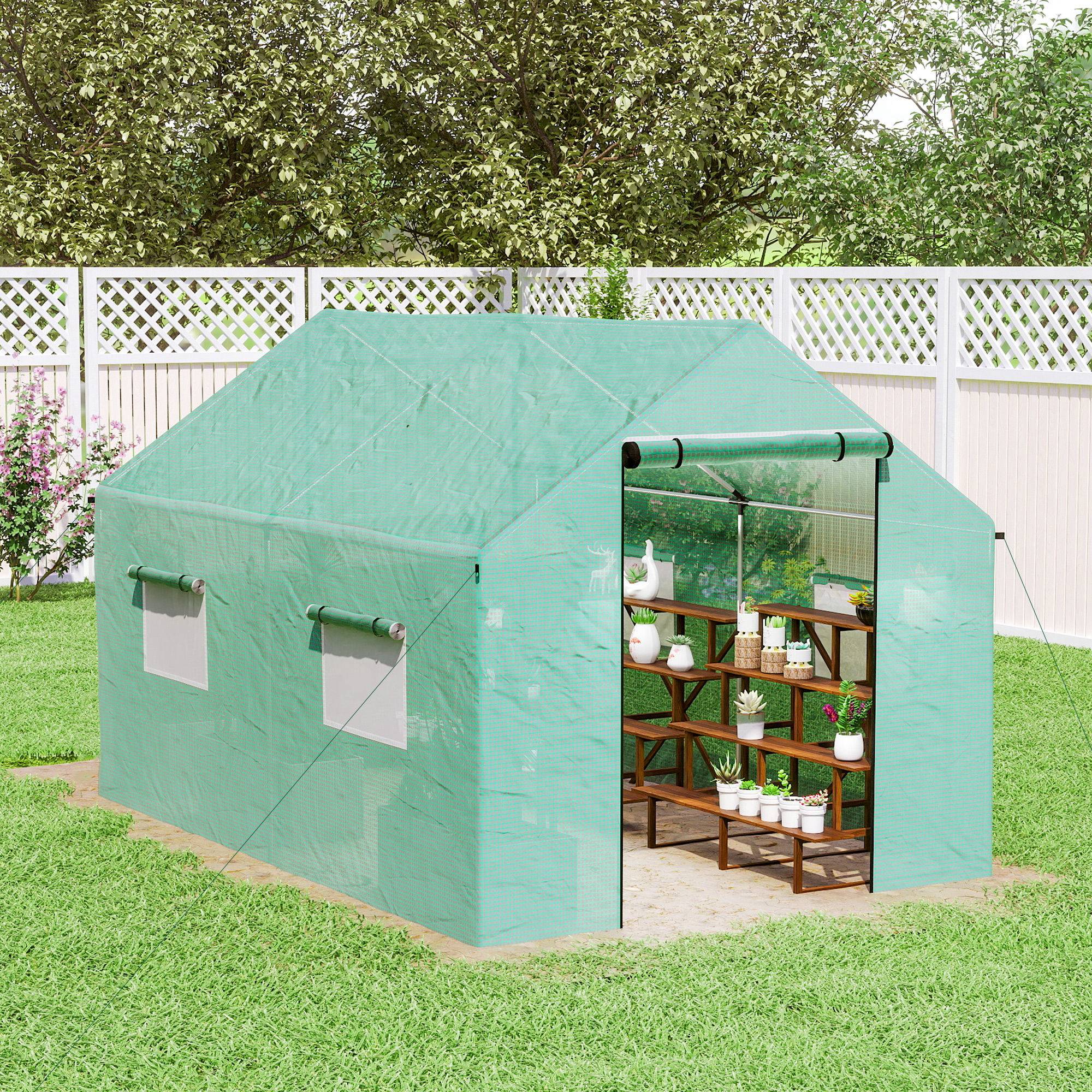 Outsunny - Serre de jardin tunnel 2x3m 6m² porte enroulable, 4 fenêtres Acier galvanisé PE HD Vert - Outsunny - Image 5