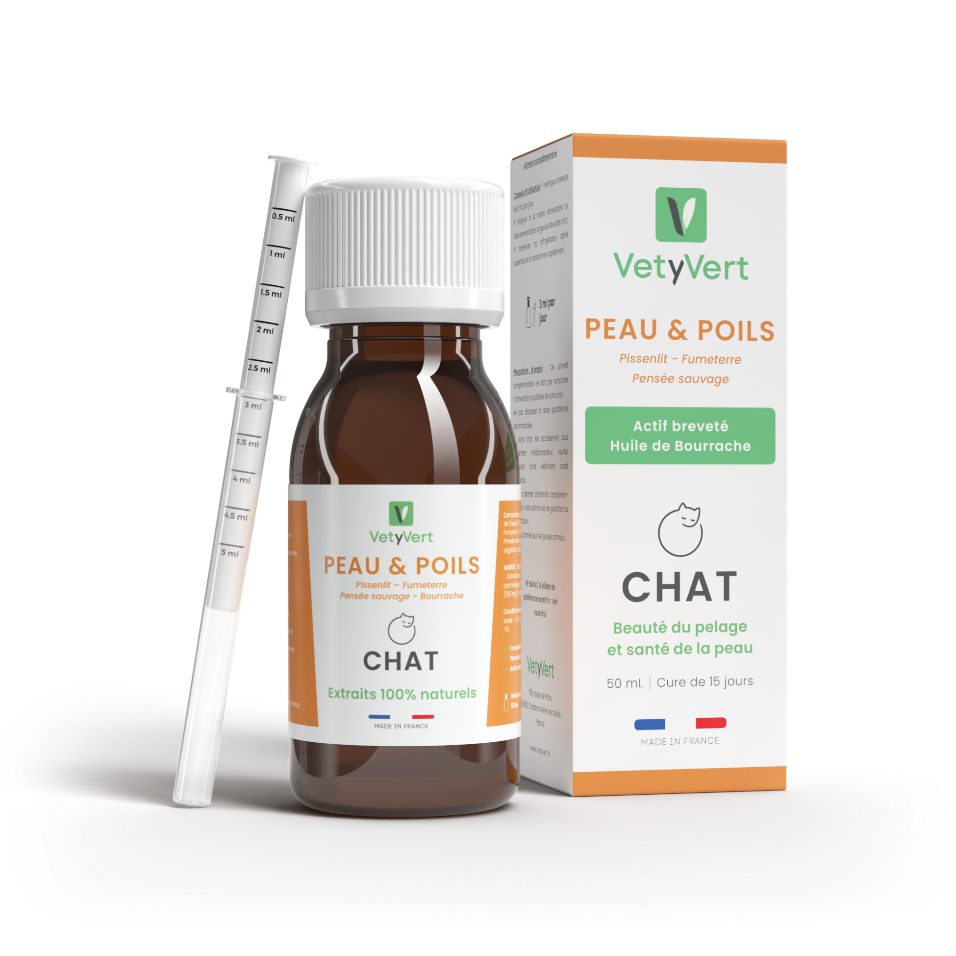 Complément alimentaire vétérinaire - Peau & Poils chat 50 mL - VetyVert - Image 1