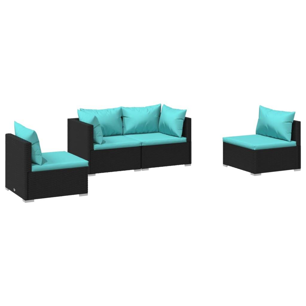 Helloshop26 - Salon de jardin meuble d'extérieur ensemble de mobilier 4 pièces avec coussins résine tressée noir - Image 1