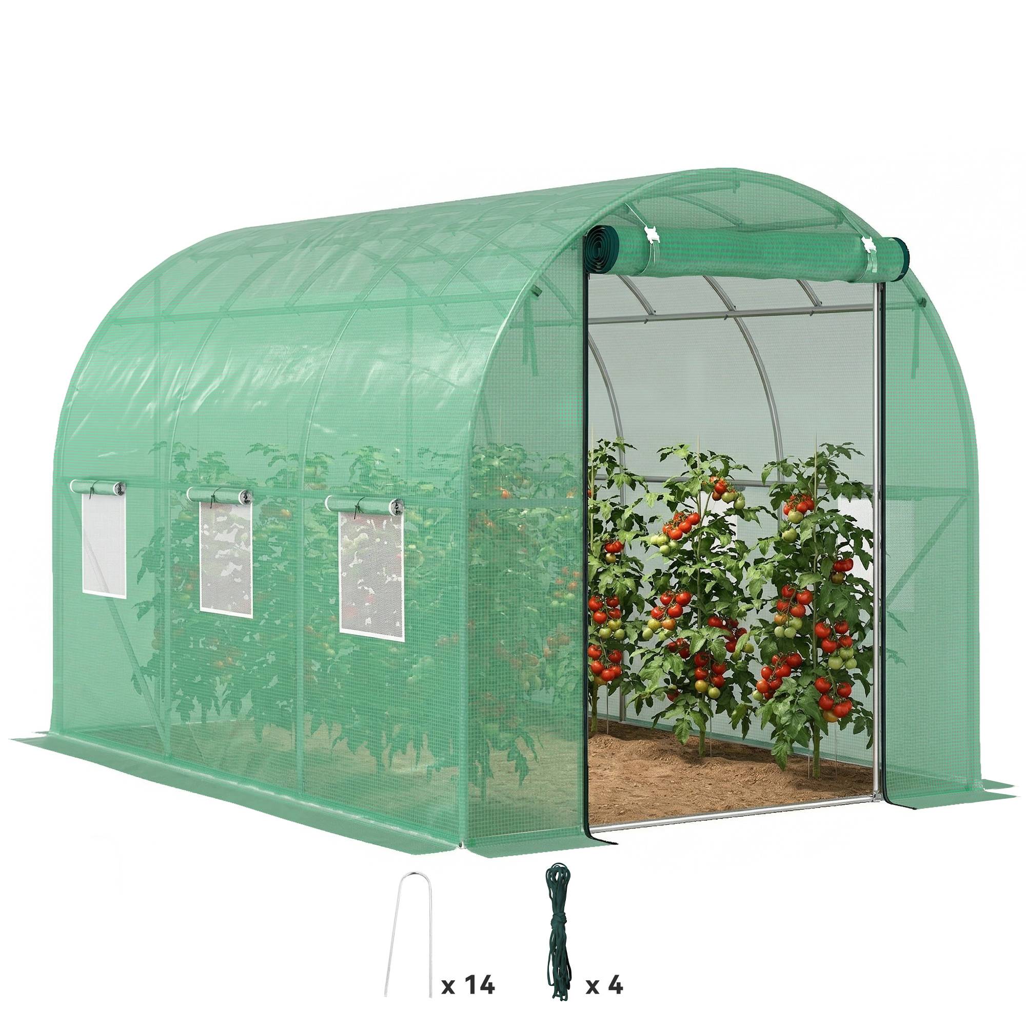 Serre tunnel polyéthylène acier, portes enroulables bâche transparente verte, jardin potager - Image 1