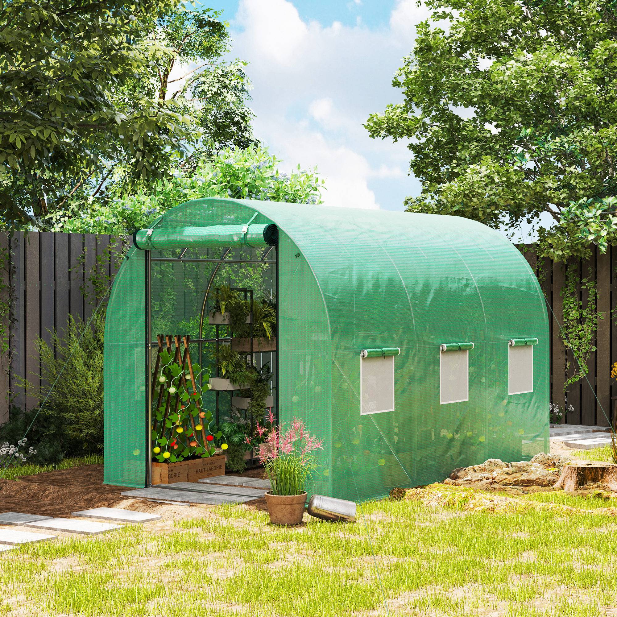 Serre tunnel polyéthylène acier, portes enroulables bâche transparente verte, jardin potager - Image 3