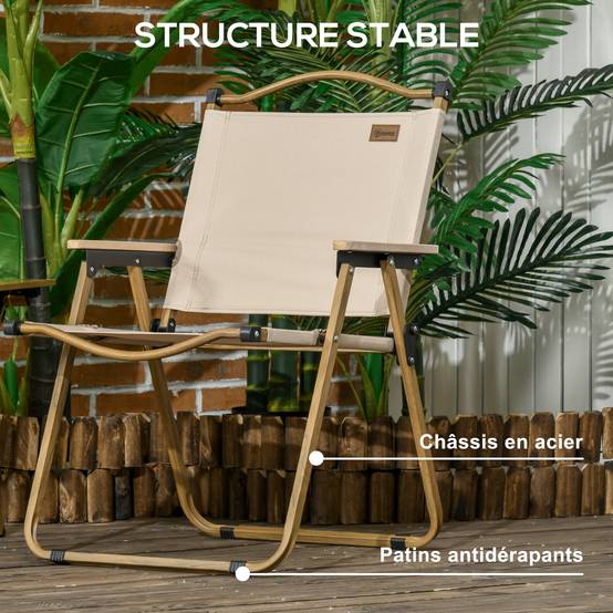 Lot de 2 chaises de camping acier et tissu Oxford kaki 54 x 59 x 78 cm - PANGIVO - Image 9