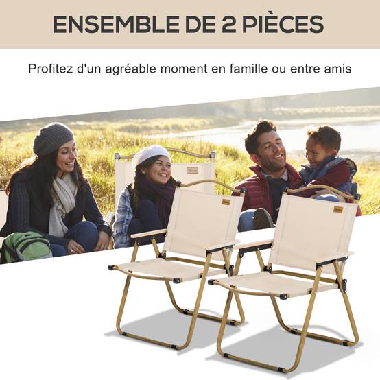 Lot de 2 chaises de camping acier et tissu Oxford kaki 54 x 59 x 78 cm - PANGIVO - Image 6