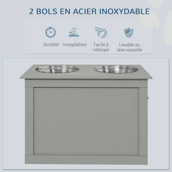 Porte-gamelles surélevé MDF gris 60 x 30 x 41 cm - PANGIVO - Image 7