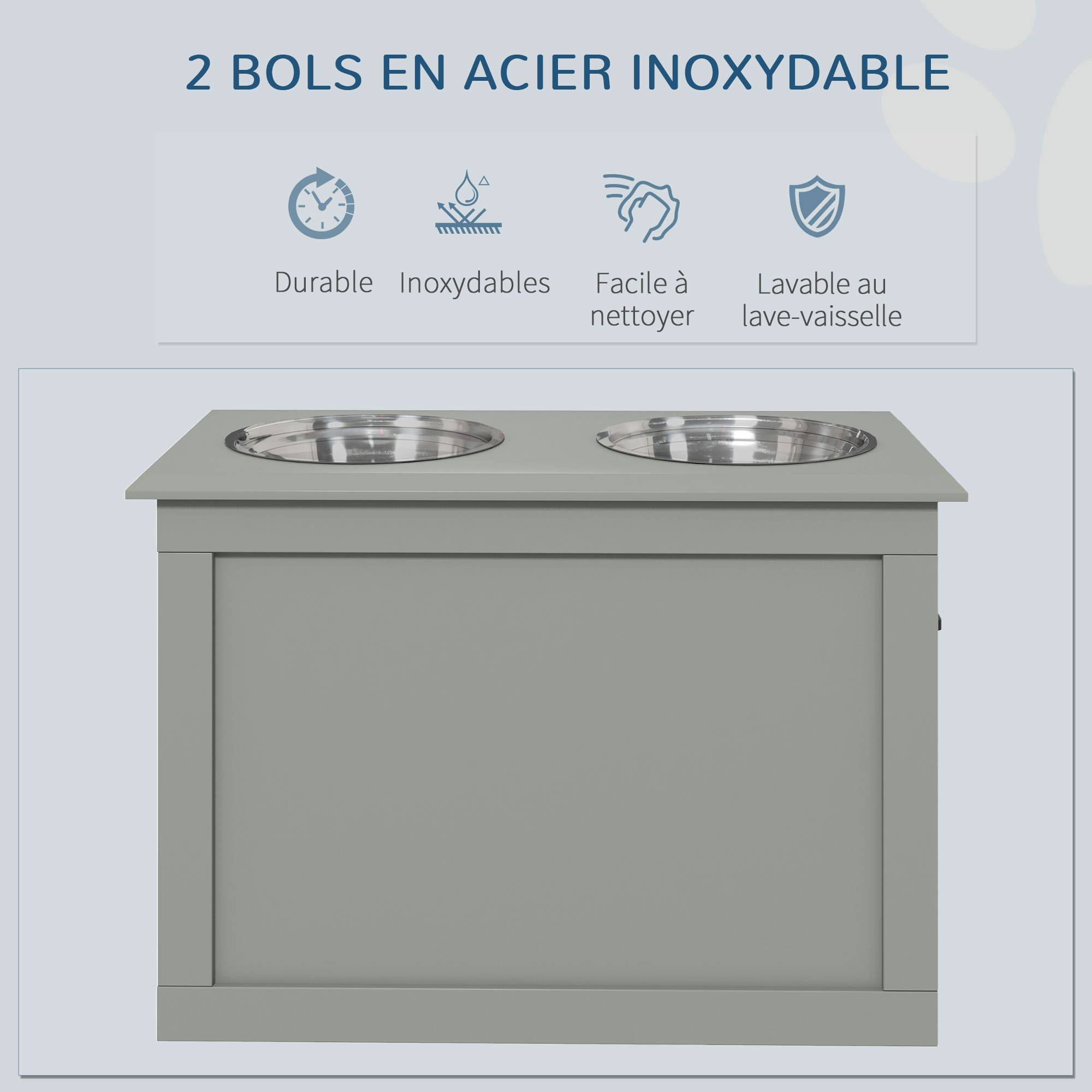 Porte-gamelles surélevé MDF gris 60 x 30 x 41 cm - PANGIVO - Image 7