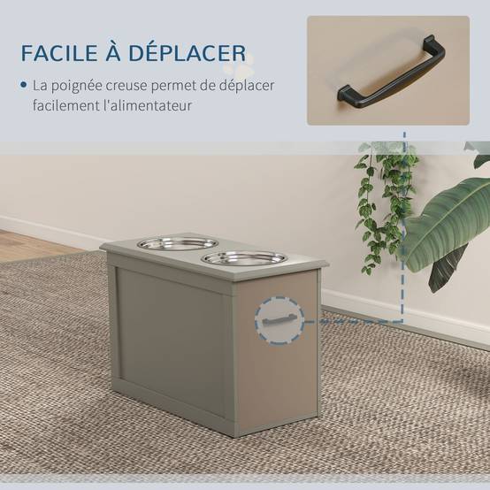 Porte-gamelles surélevé MDF gris 60 x 30 x 41 cm - PANGIVO - Image 9