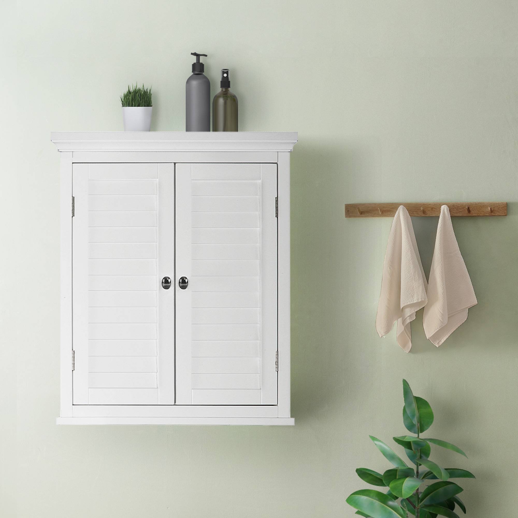 Teamson Home - Armoire murale de salle de bain effet bois blanc, porte persienne Teamson Home - Image 1