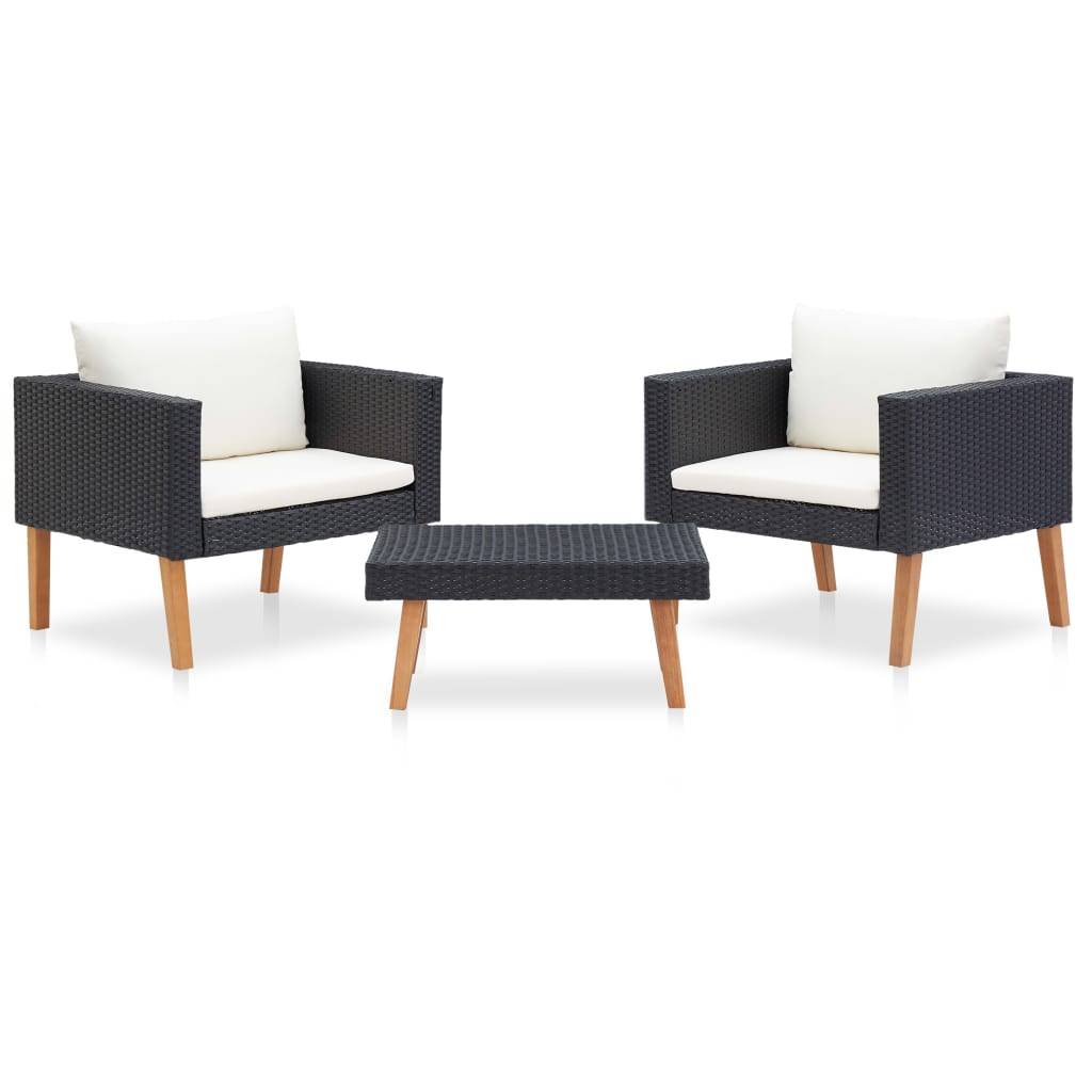 Vidaxl - Salon de jardin 3 pcs avec coussins Résine tressée Noir vidaXL 310218 - Image 1