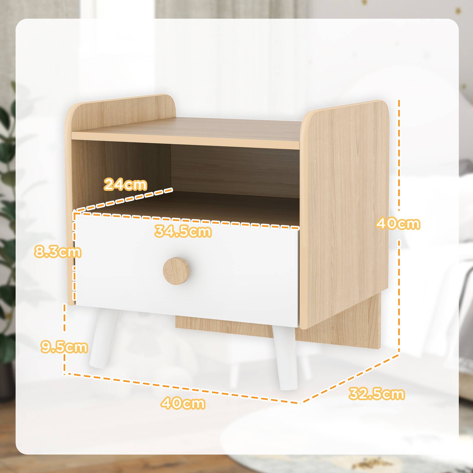 Sans Marque - Table de chevet avec tiroir pour enfants de 3 à 10 ans, en bois et pin, 40 x 32,5 x 40 cm, blanche - Image 5
