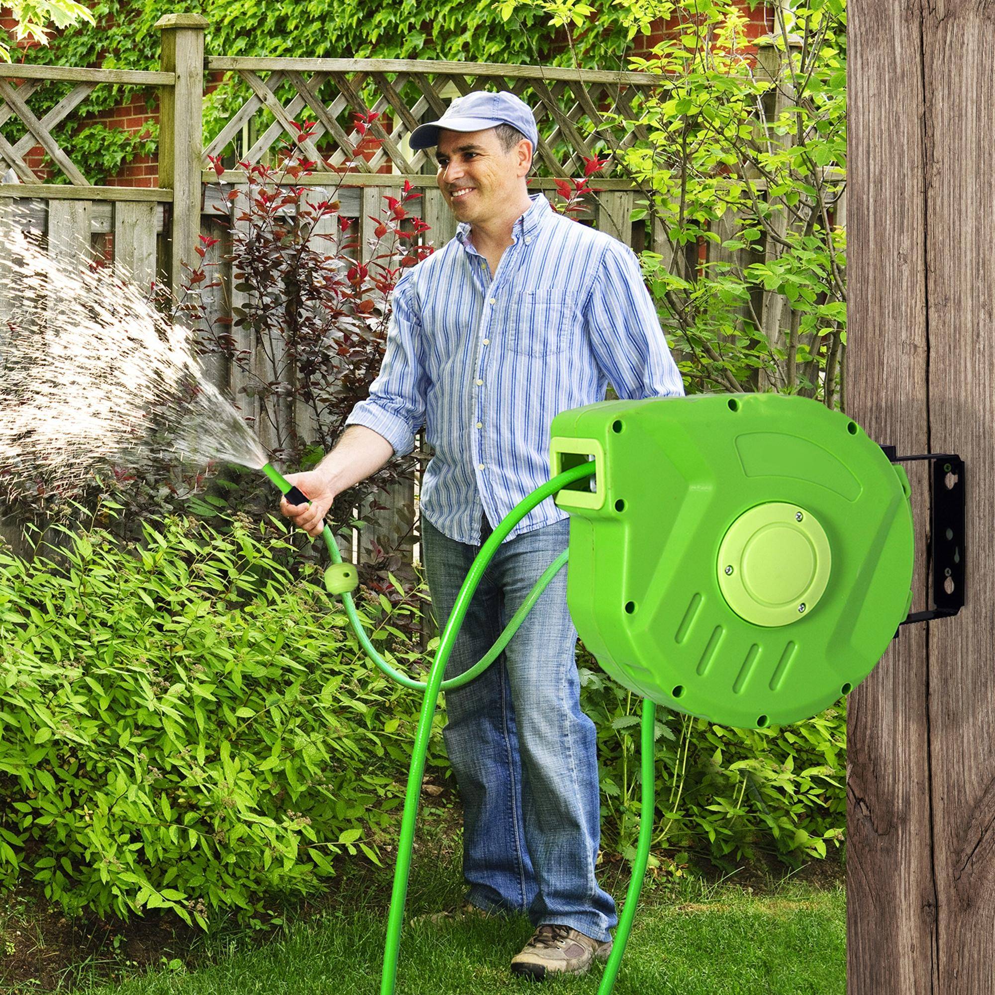 ComfortXL - Dévidoir mural automatique en PP tuyau 10 m pour jardin arrosage orientable 180° - ComfortXL Outdoor Living - Image 4